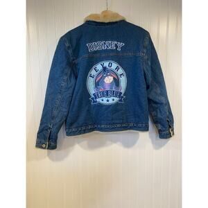 Disney Jean Jacket Women's Large Winnie The Pooh Eeyore Donkey Fau Fur